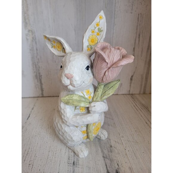 Rustic Easter white bunny red rose flower home decor - Picture 1 of 7